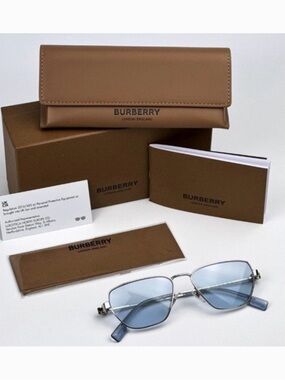 Authentic BURBERRY silver/light blue BE3146 100572 56 sunglasses NEW IN BOX!